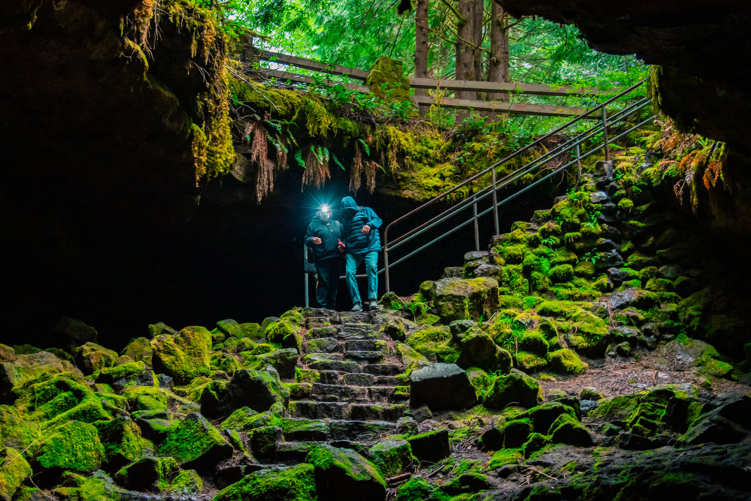 Chronicle reporter Claudia Yaw and photographer Jared Wenzelburger visit the Ape Cave Thursday, May 20, 2021.
